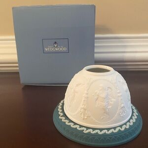 Wedgwood Jasperware White Spruce Green Votive Candle Holder Lithophane Tea Light